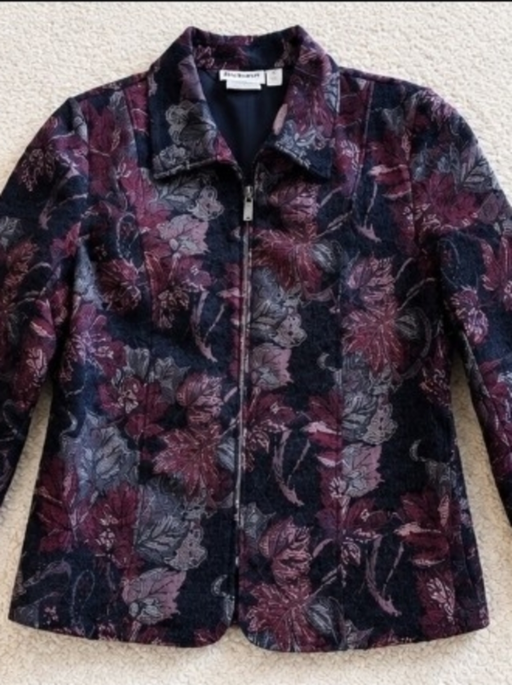 BonWorth Floral Zip-Front Blazer in Navy and Burgundy